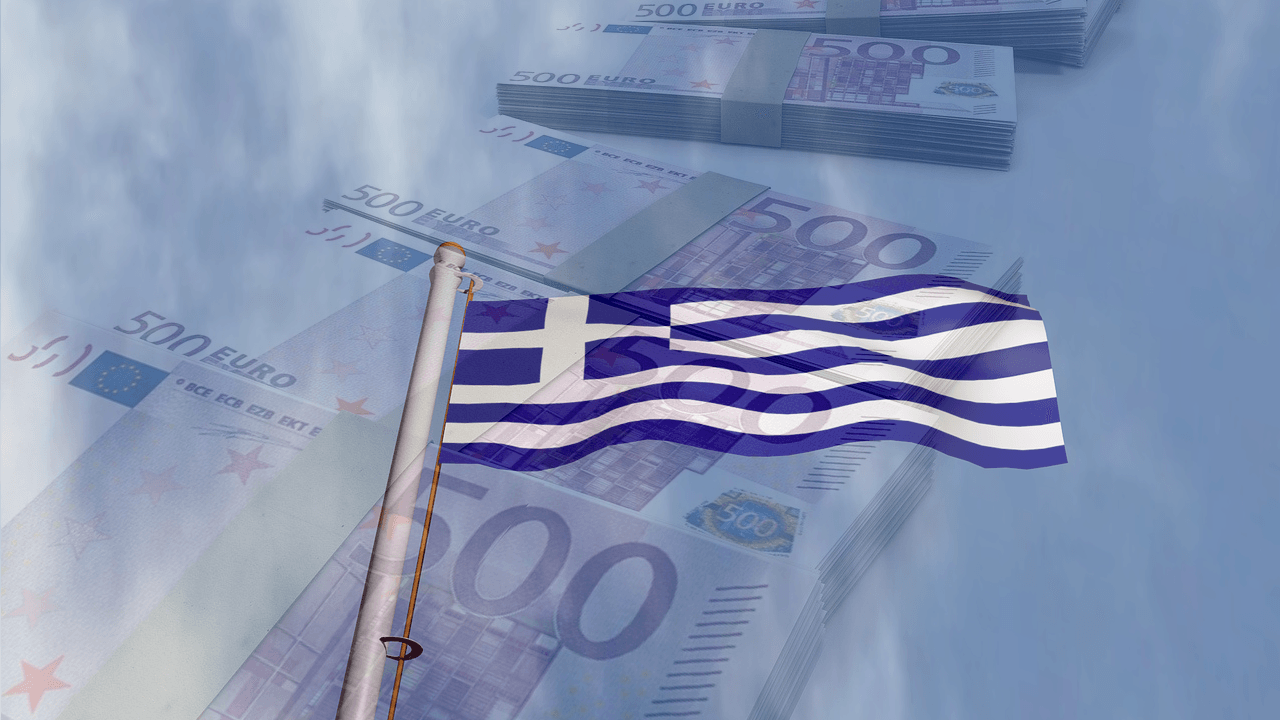 griechische Flagge, Geldscheine, Euro