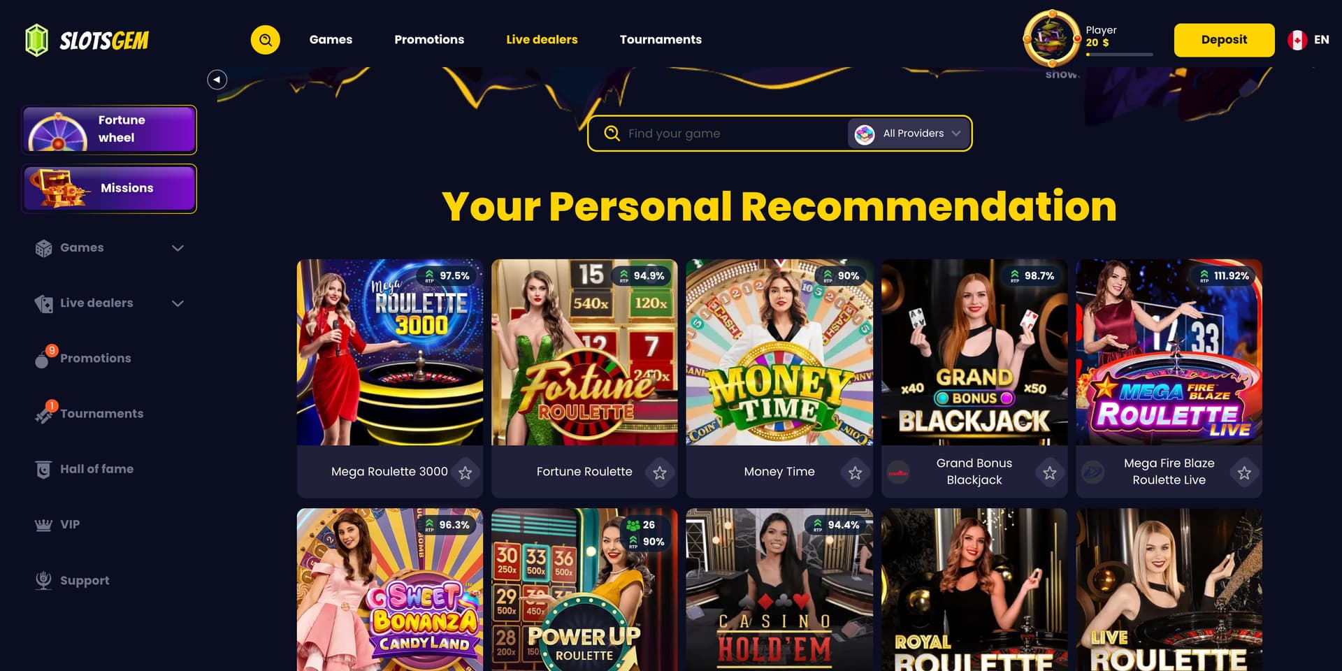 SlotsGem live casino CAEN