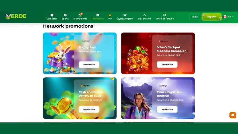 Verde Casino Benutzeroberfläche