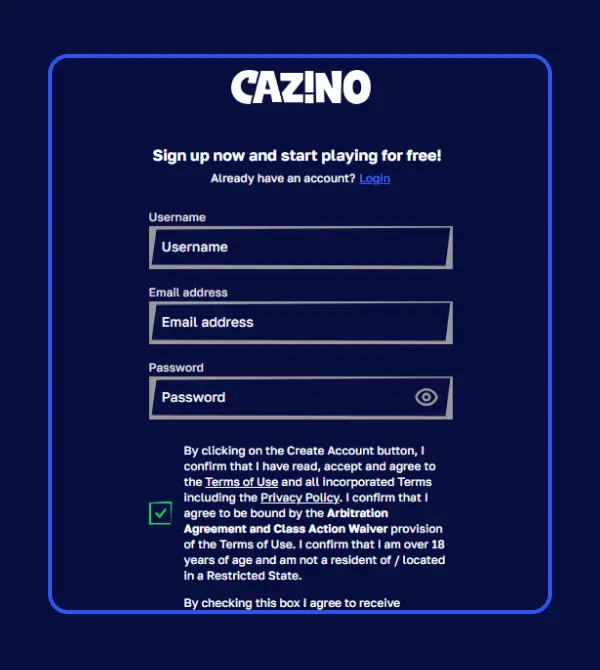 Proces de înregistrare Cazino365