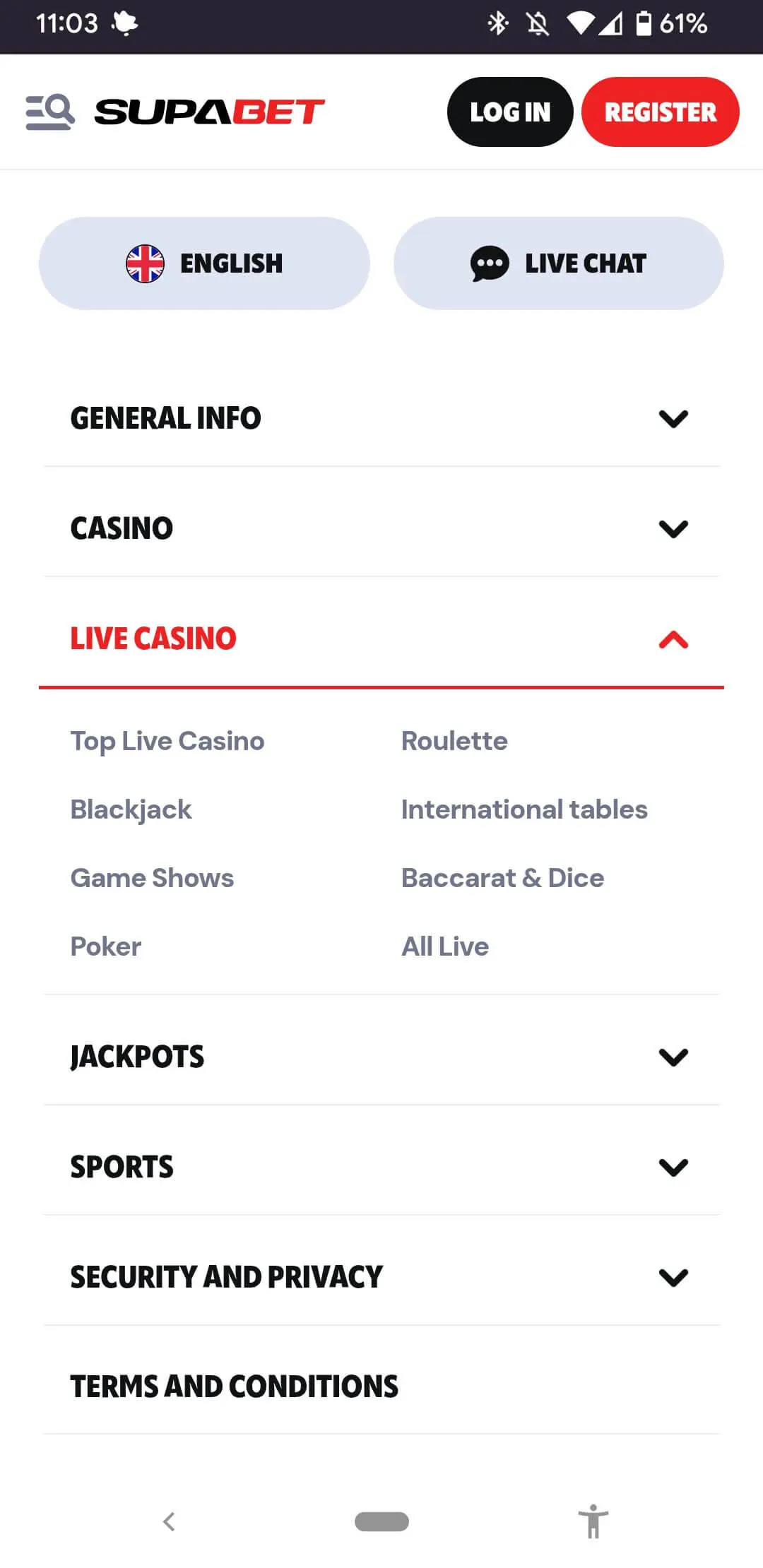 Supabet live casino mobile