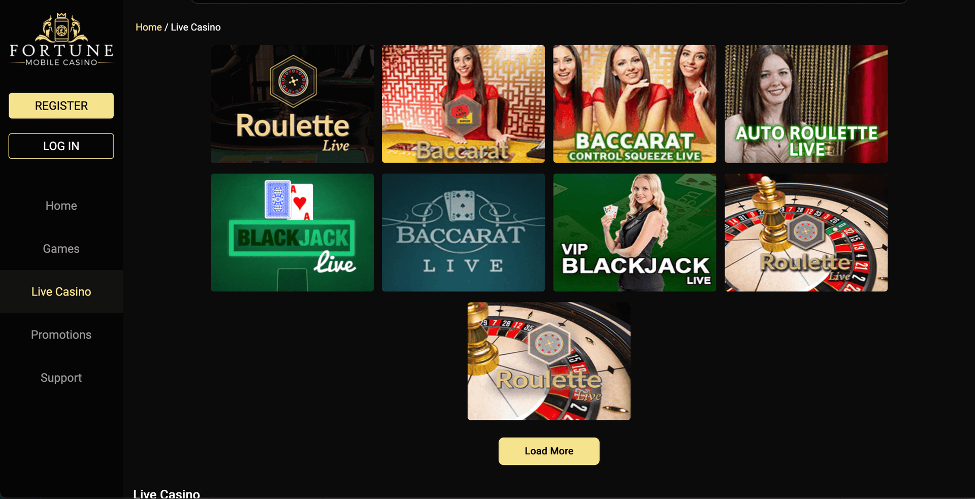 Fortune Mobile Casino live games