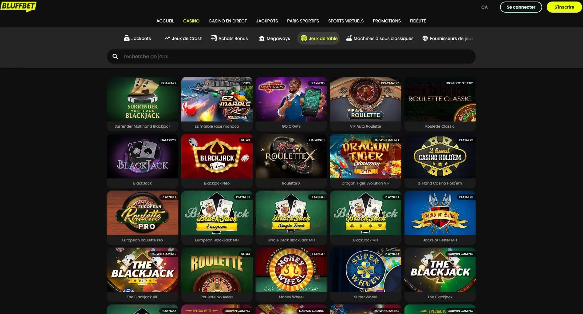 Bluffbet live games