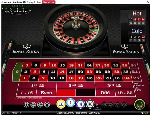 Skärmbild av European roulette spelupplevelse på Royal Panda Thumbnail