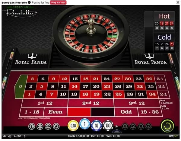 Skärmbild av European roulette spelupplevelse på Royal Panda Thumbnail