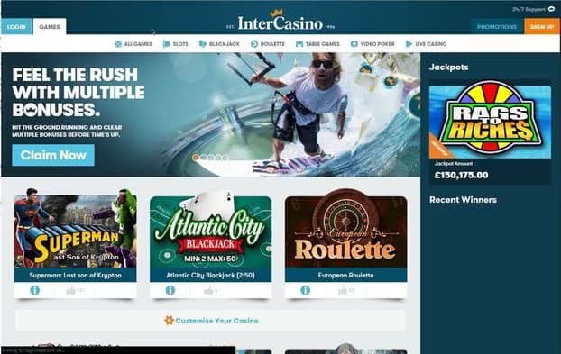Homepage of InterCasino Thumbnail
