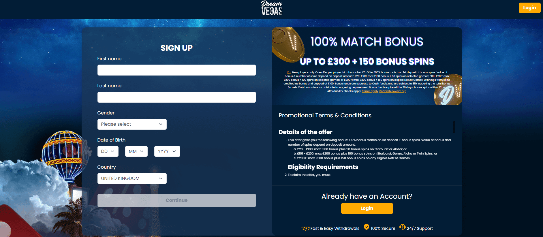 dream vegas account creation.png