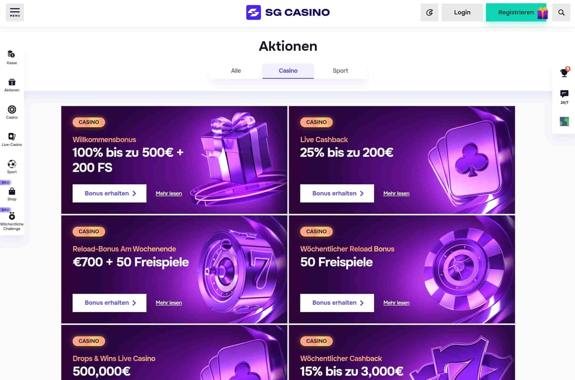 SG Casino Willkommensbonus