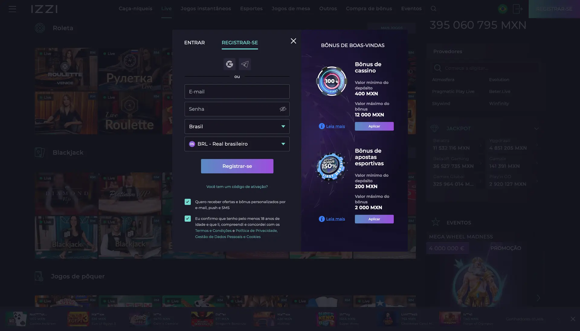 Izzi casino cadastro