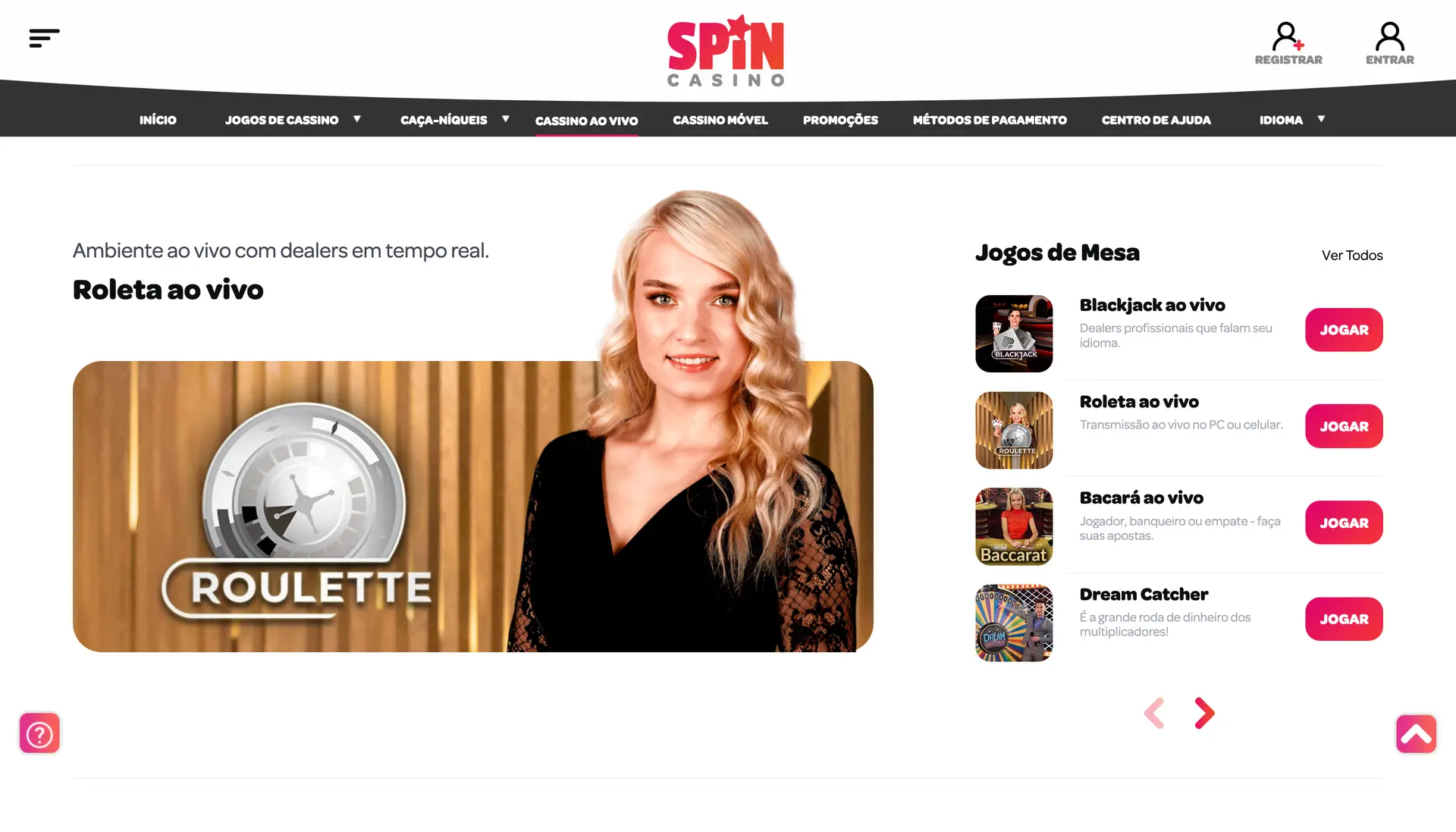 Spin Casino BR Live Dealer Games