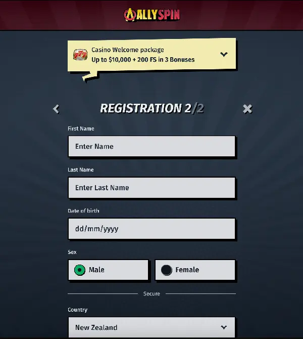 AllySpin Sign Up Step 2