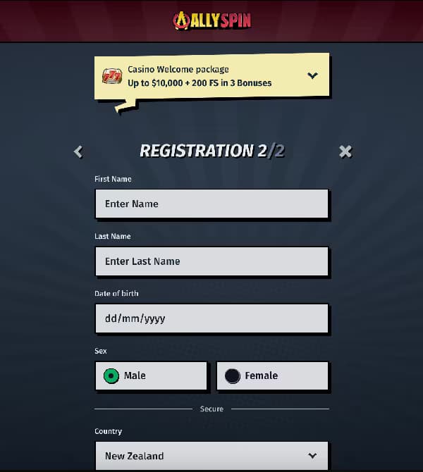 AllySpin Sign Up Step 2