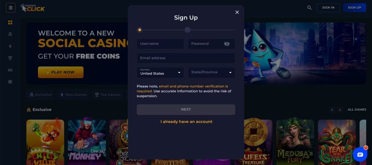 Casino.click signup