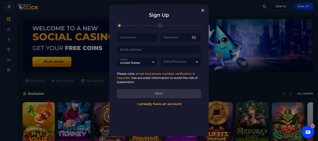 Casino.click signup