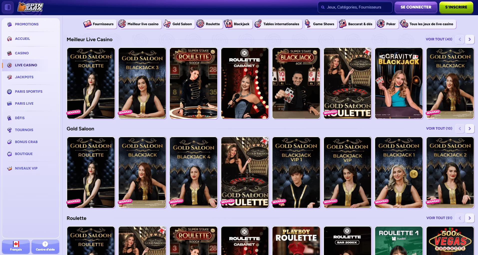 Spinbara live casino