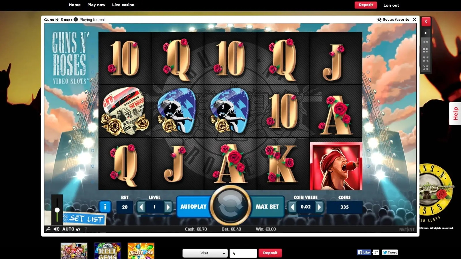 Screenshot of royal panda guns n roses video slot