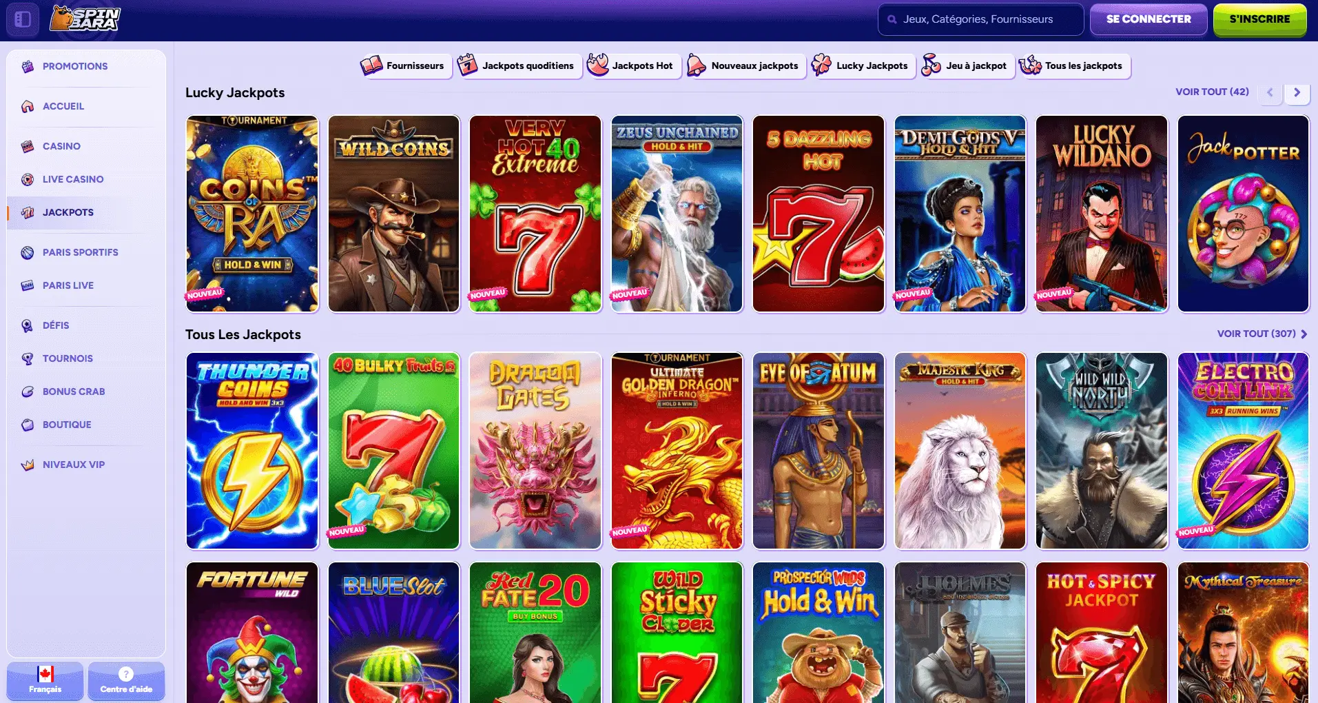 Spinbara jackpots