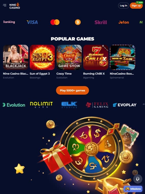 Homepage di Nine Casino