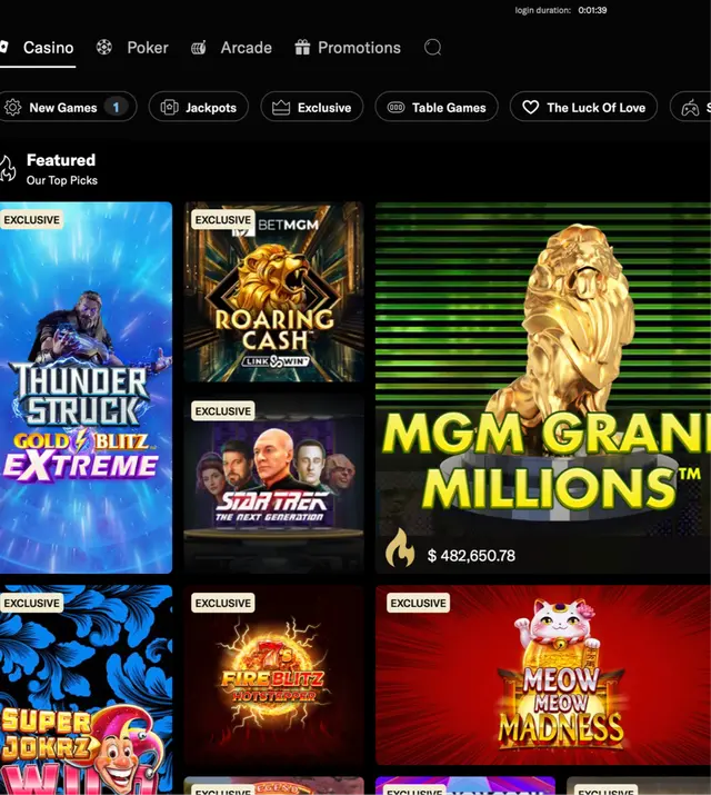 BetMGM game lobby