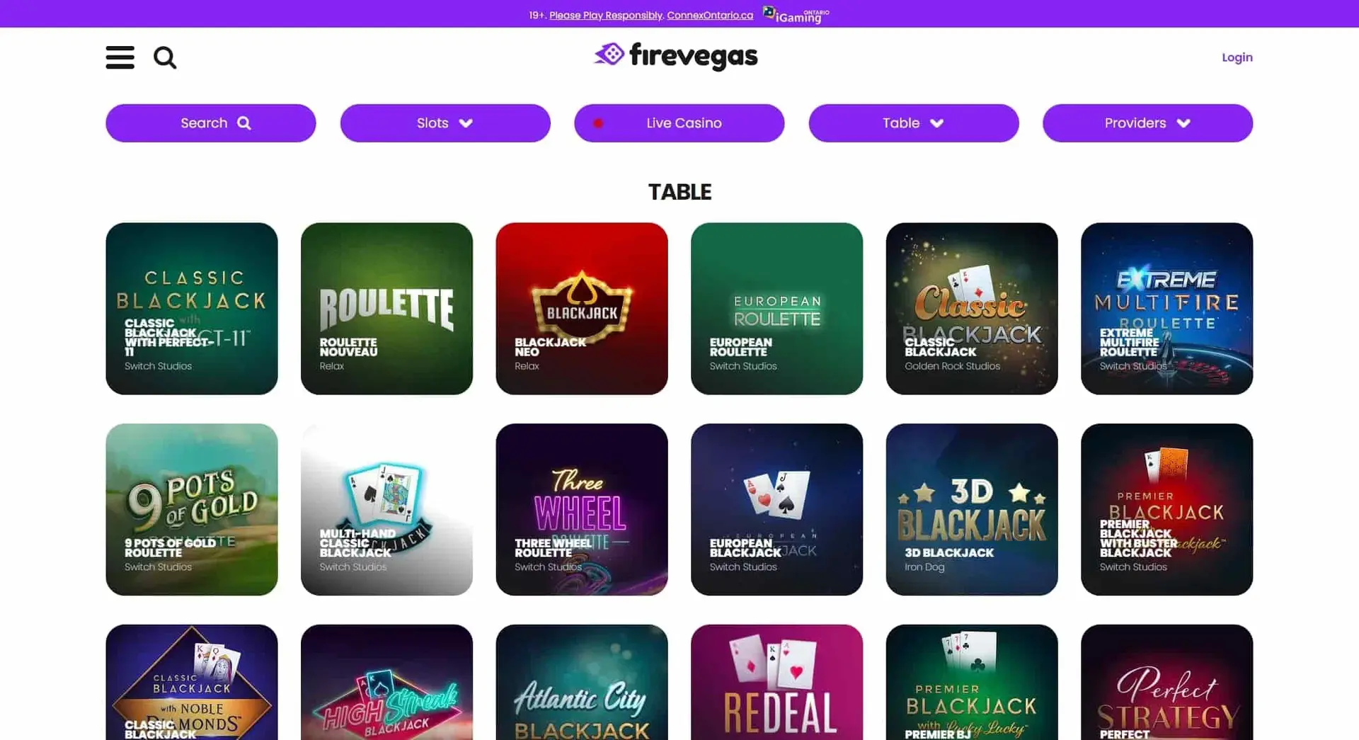 FireVegas ON table games
