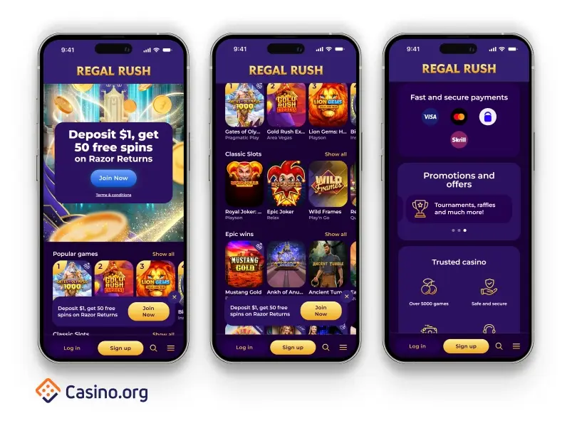 Mobile casino interface showing game selection on a smartphone