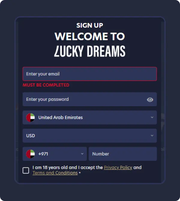 Lucky Dreams Sign Up en-ae