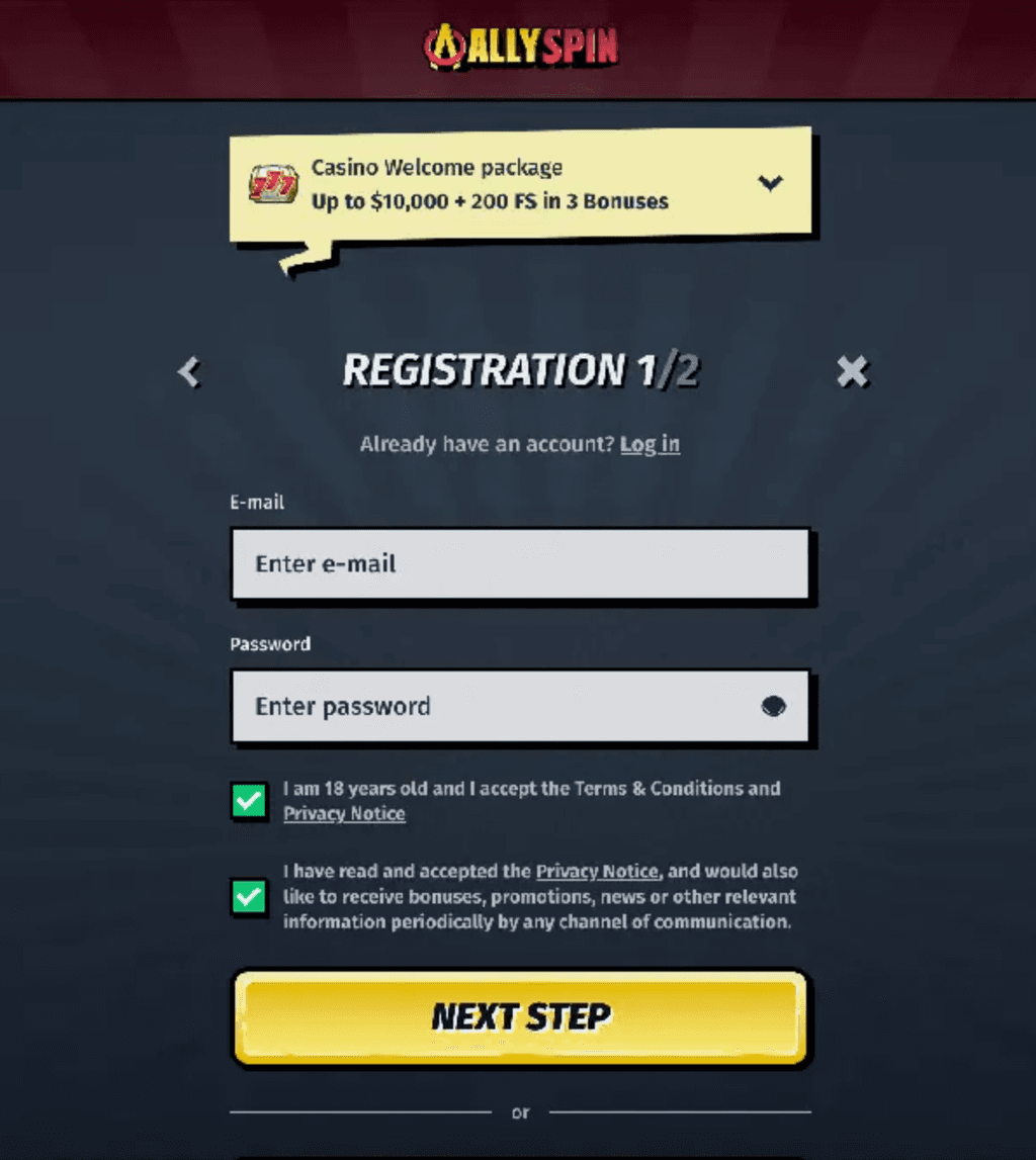 AllySpin Sign Up Step 1