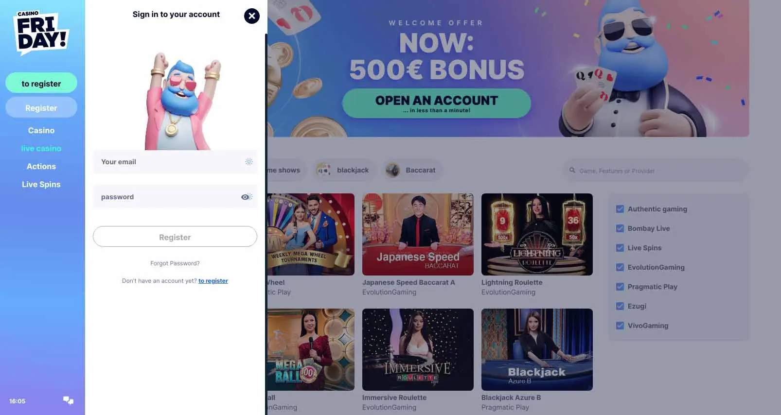 Vorschau zum Anmeldeverfahren im CasinoFriday