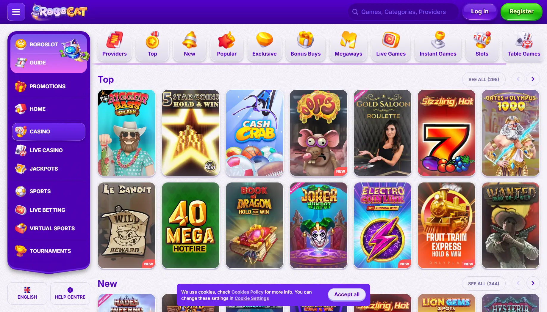 Robocat Casino Interface