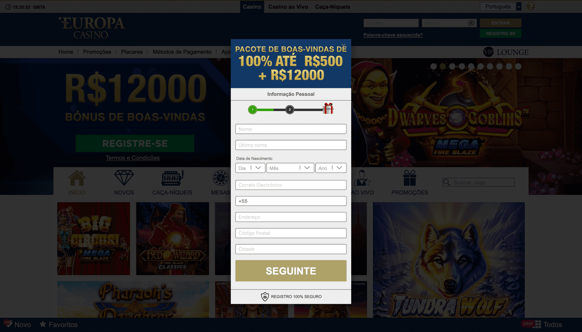Europa Casino BR Sign Up Screenshot Thumbnail