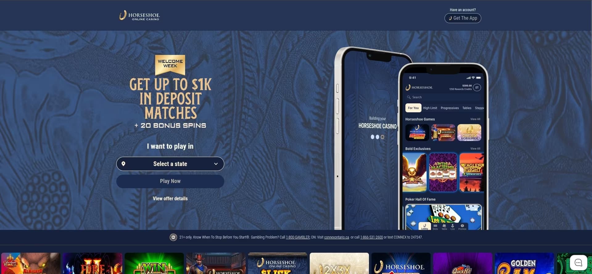 Horseshoe Online Casino Get up to 1K + 20 Bonus Spins