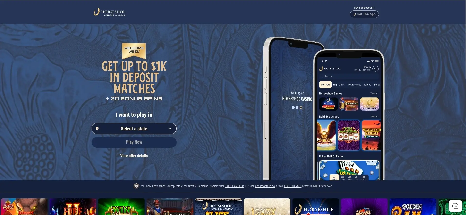 Horseshoe Online Casino Get up to 1K + 20 Bonus Spins