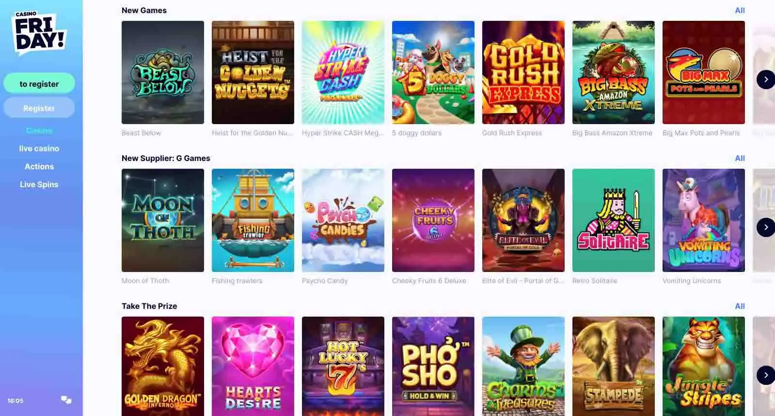 CasinoFriday Game Lobby