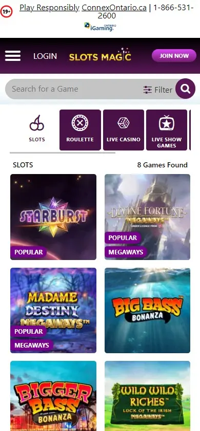 SlotsMagic Casino Ontario online games lobby.jpg