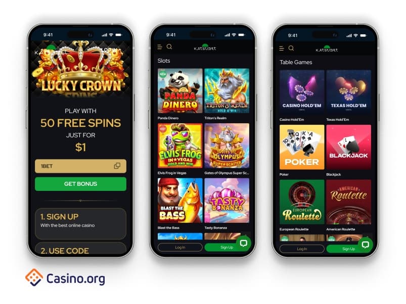 Mobile casino interface example