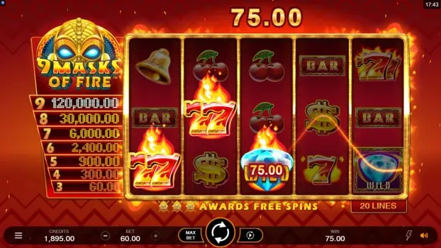 Screenshot of 9 masks of fire Woo Casino Thumbnail