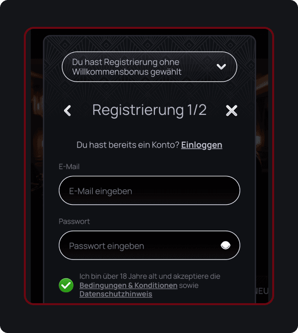 Registrieren 1/2 Casinova