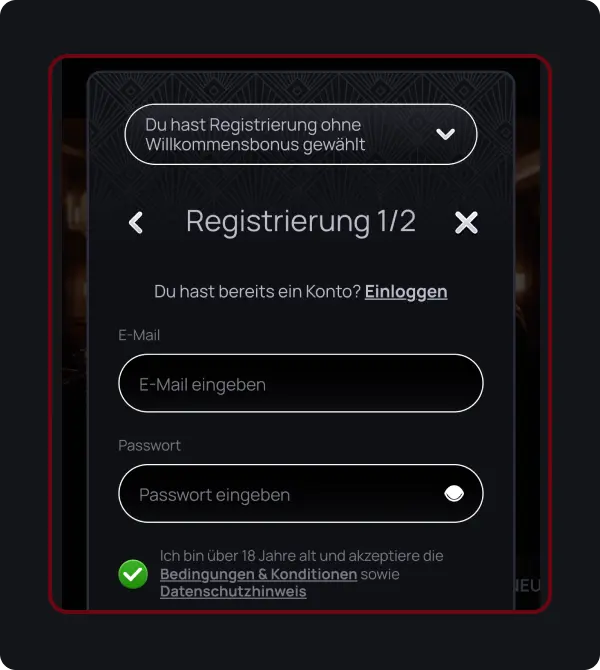 Registrieren 1/2 Casinova