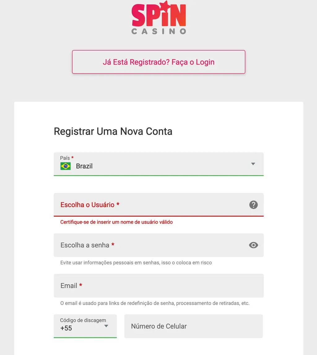 Cadastro Spin Casino Pt-br