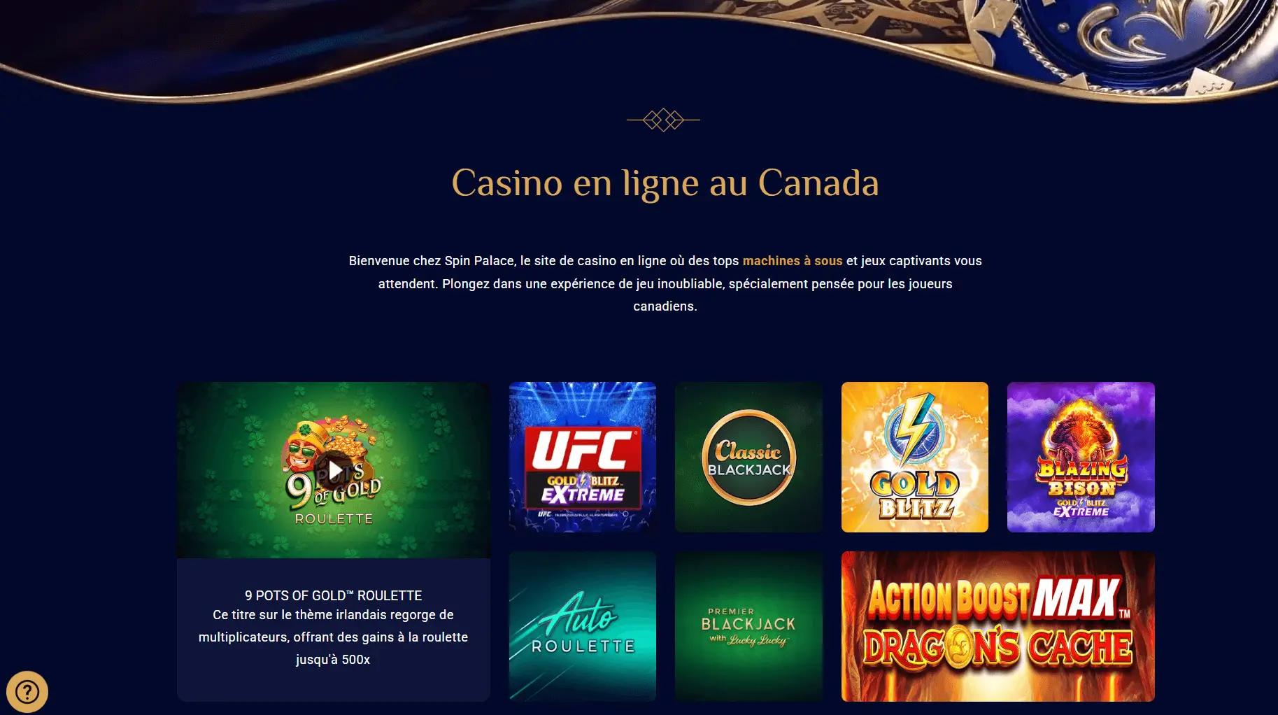 Spin Palace home page