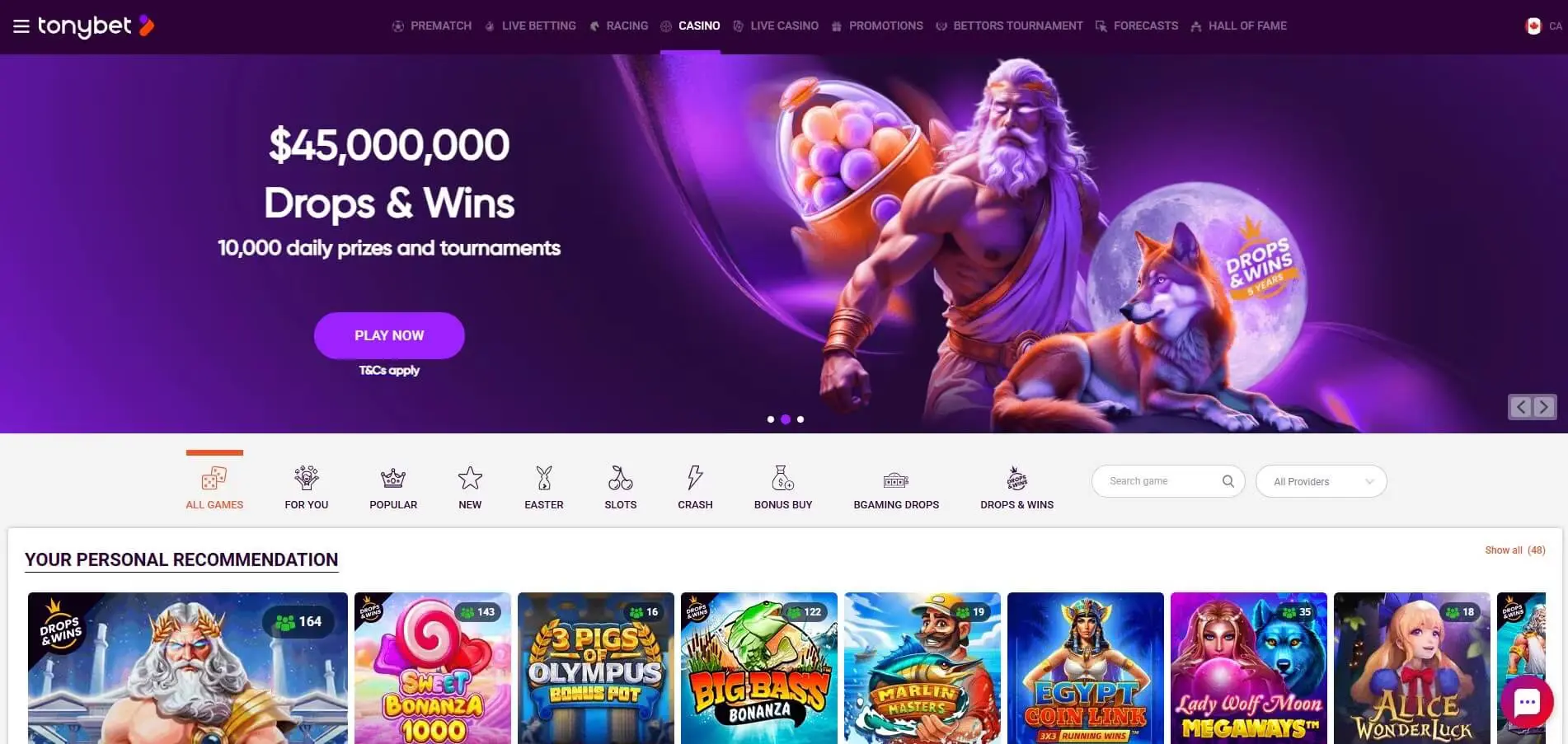 TonyBet Casino homepage.jpg