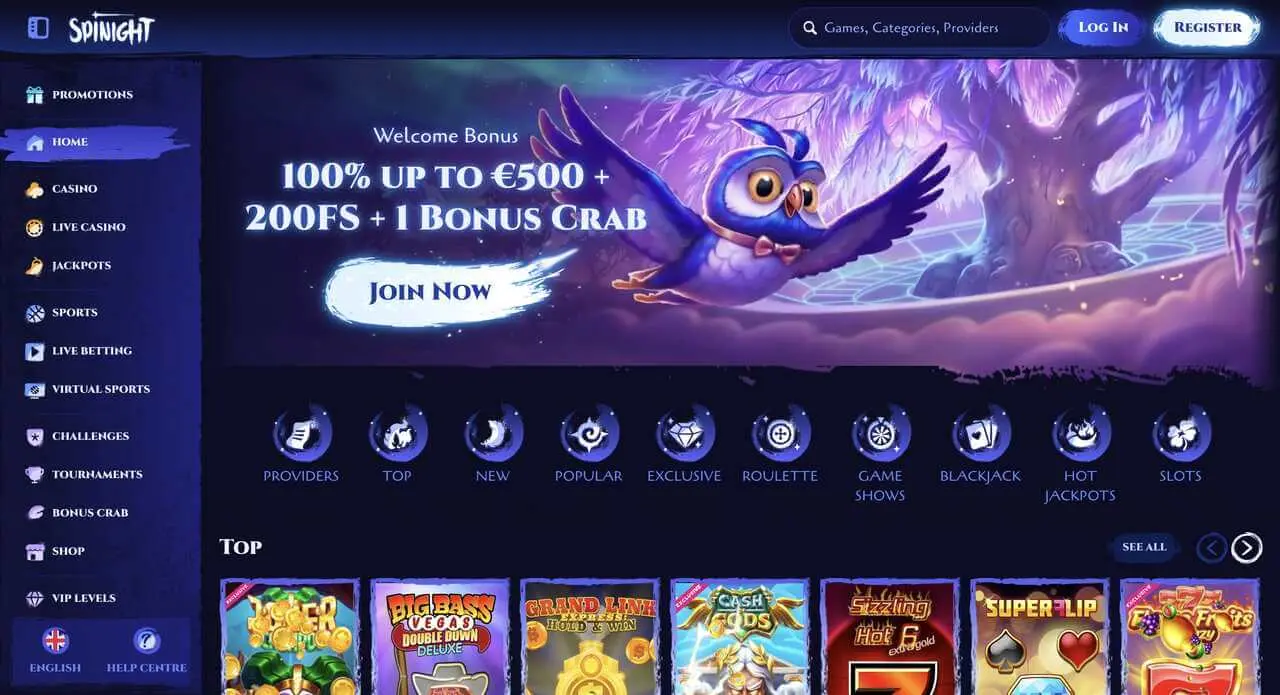 Spinight homepage