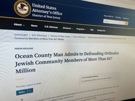 New Jersey Man Admits Defrauding Orthodox Jewish Community of $47M to Pay Gambling Debts