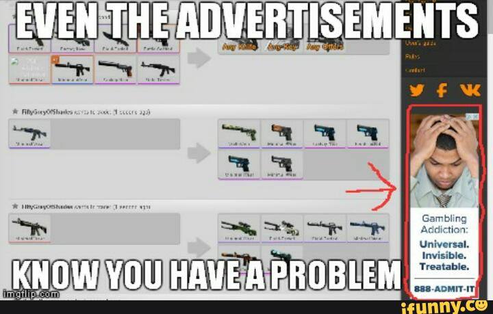 problem gambling ad next to CSGO gambling site screenshot