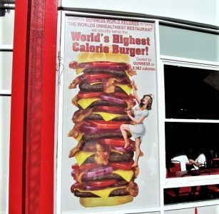 Image of world's highest calorie burger at Heart Attack Grill.