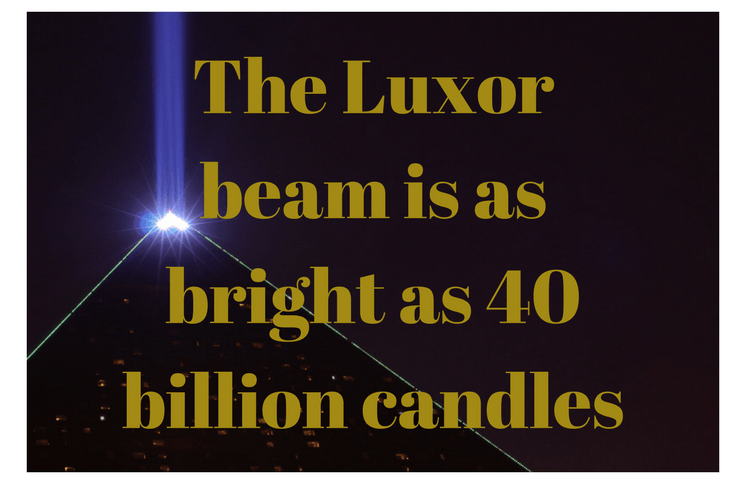 luxor beam in vegas at night with light power statistic text