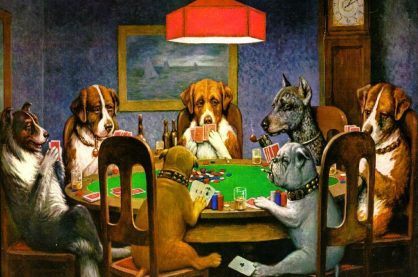 Dogs playing poker painting