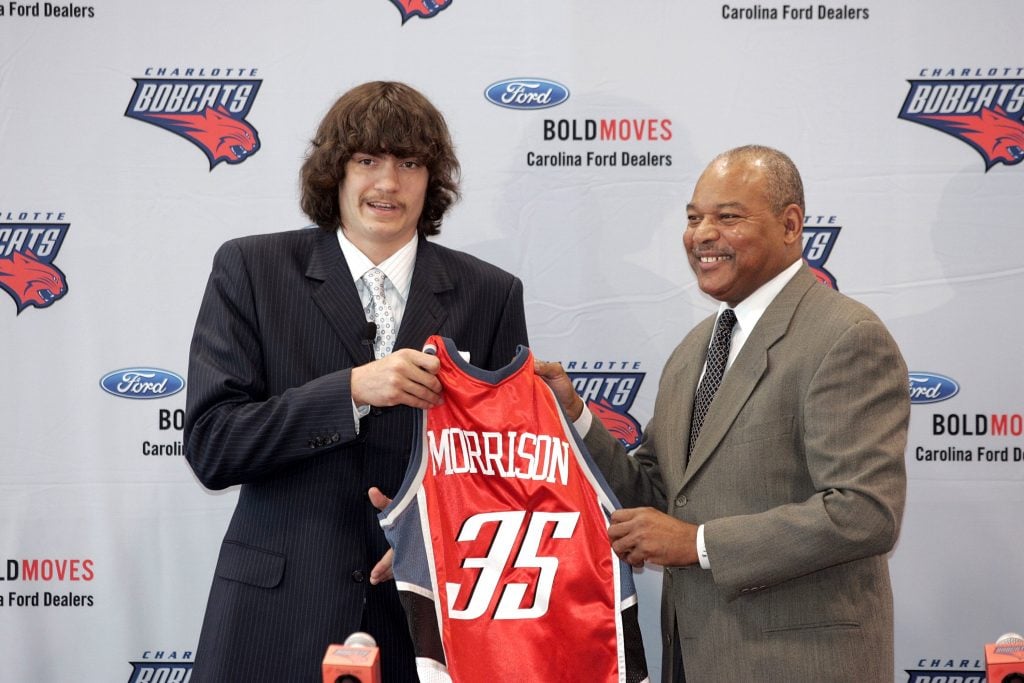 Adam Morrison being presented as a Charlotte Bobcats player