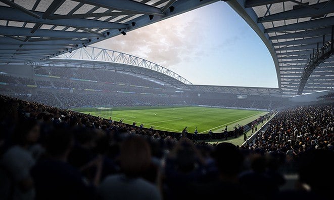 An action shot of the Amex Stadium from FIFA 18