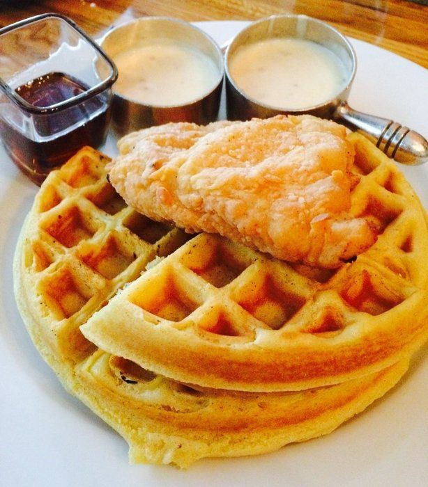A brunch option consisting of waffles, available at Andre's